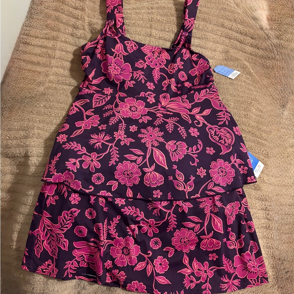 2-pc Lands' End Pink & Purple Floral Tankini and Swimskirt